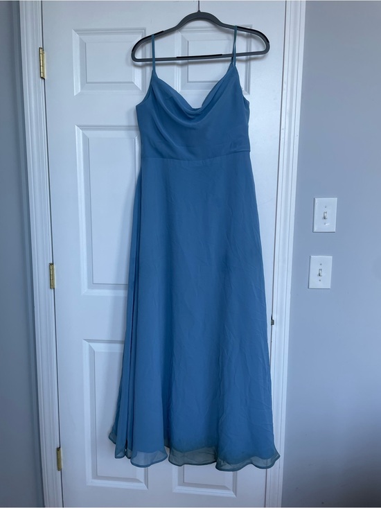 Azazie Dresses & Skirts - Azazie Steel Blue Cowl Neck Spaghetti-Strap Maxi Dress